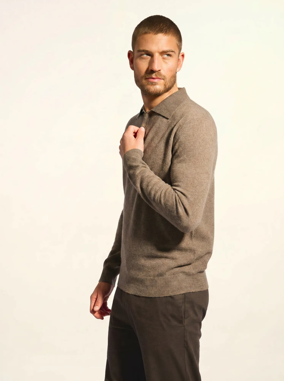 DOUGLAS Polo Manches Longues Taupe Chiné