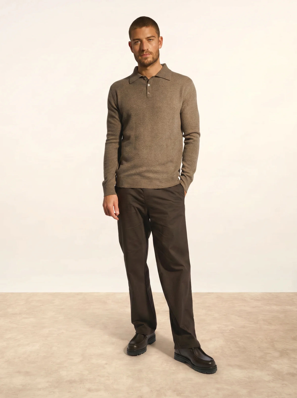 DOUGLAS Polo Manches Longues Taupe Chiné