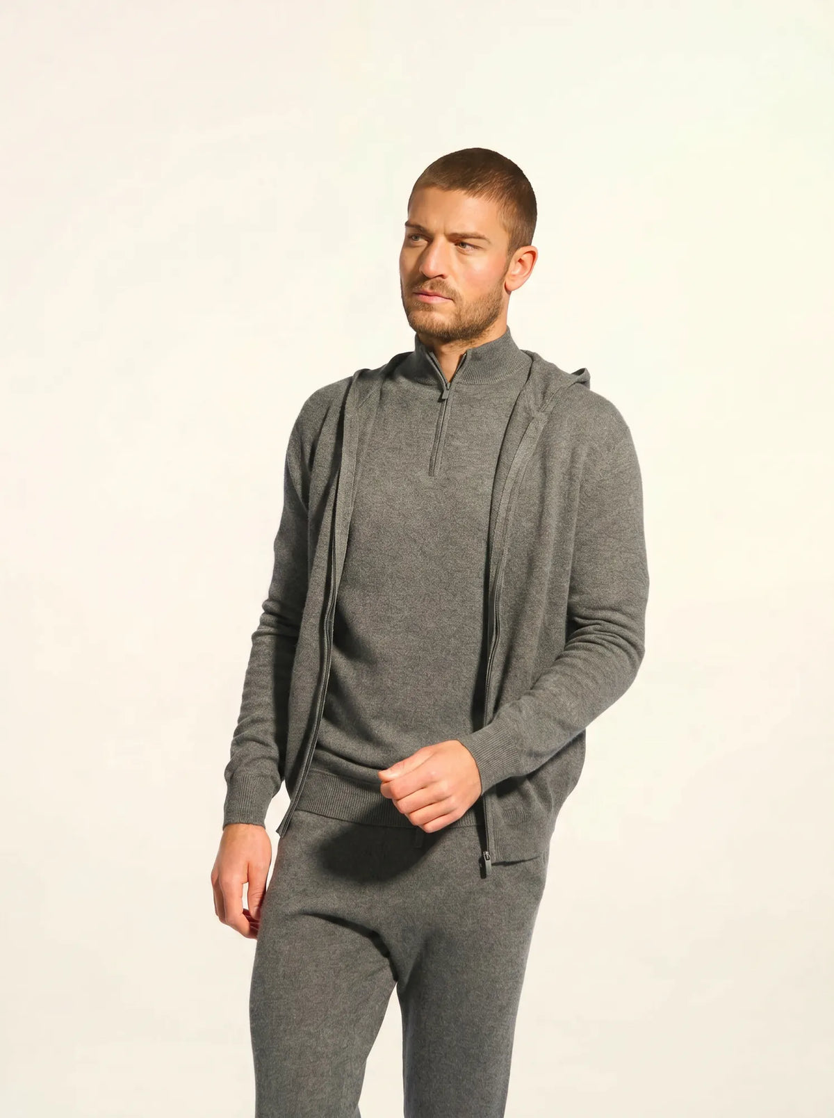 ELLIOT Gilet Zippé Capuche Anthracite Chiné