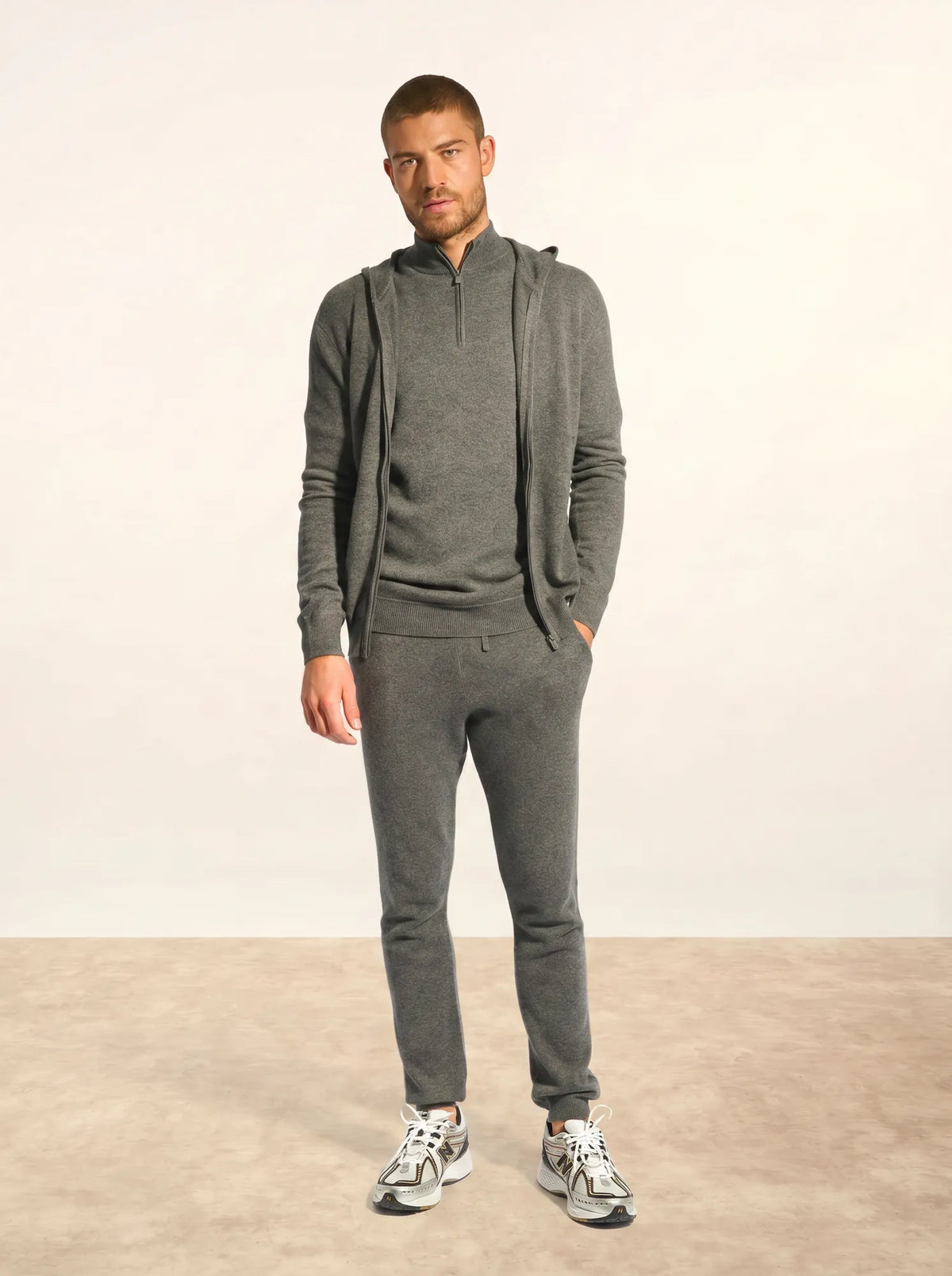 ELLIOT Gilet Zippé Capuche Anthracite Chiné