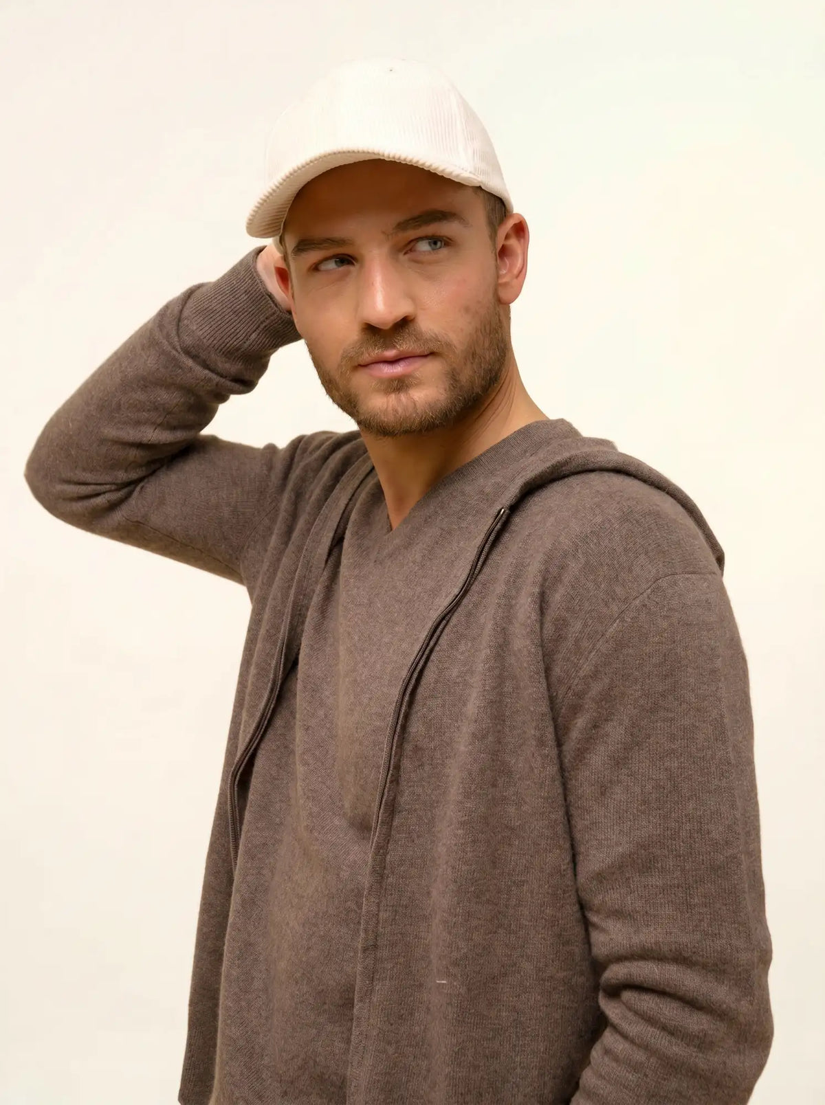 ELLIOT Gilet Zippé Capuche Taupe Chiné
