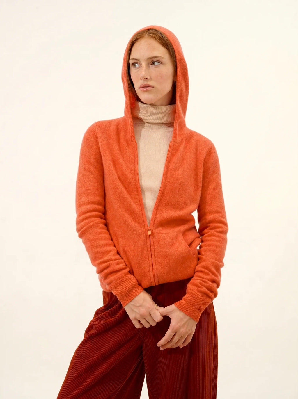 DEBBIE Gilet Zippé Capuche Orange Chiné