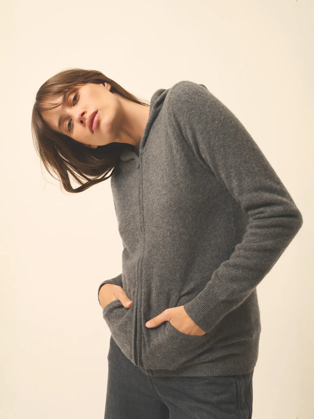 DEBBIE Vest Zipped Hooded Heather Charcoal