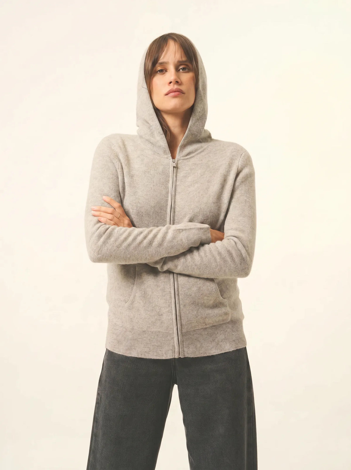 DEBBIE Gilet Zippé Capuche Nuage Chiné