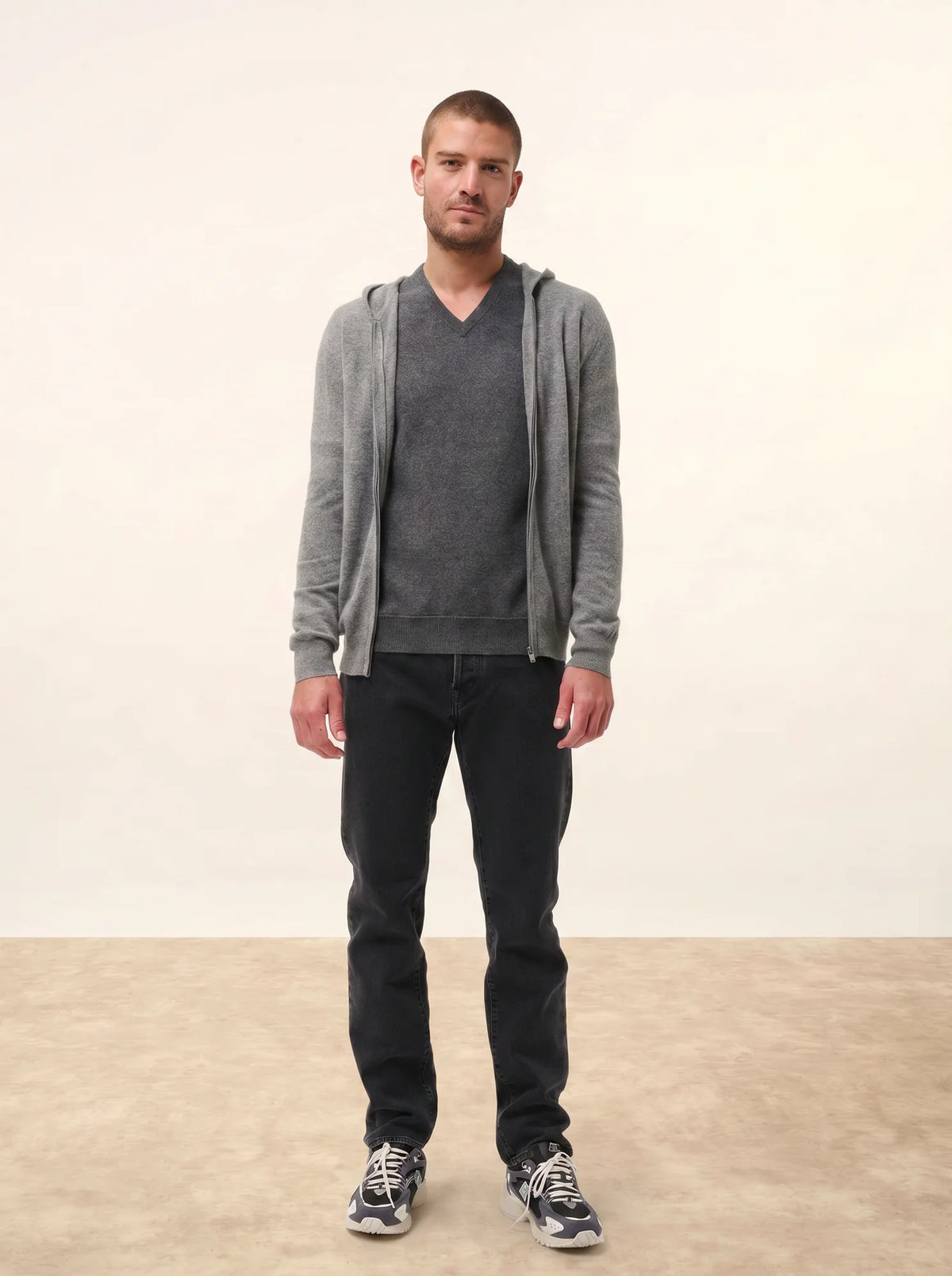 ELLIOT Gilet Zippé Capuche Flanelle Chiné