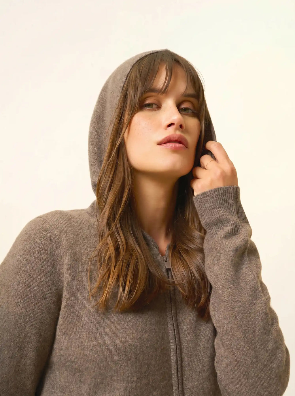 DEBBIE Gilet Zippé Capuche Taupe Chiné