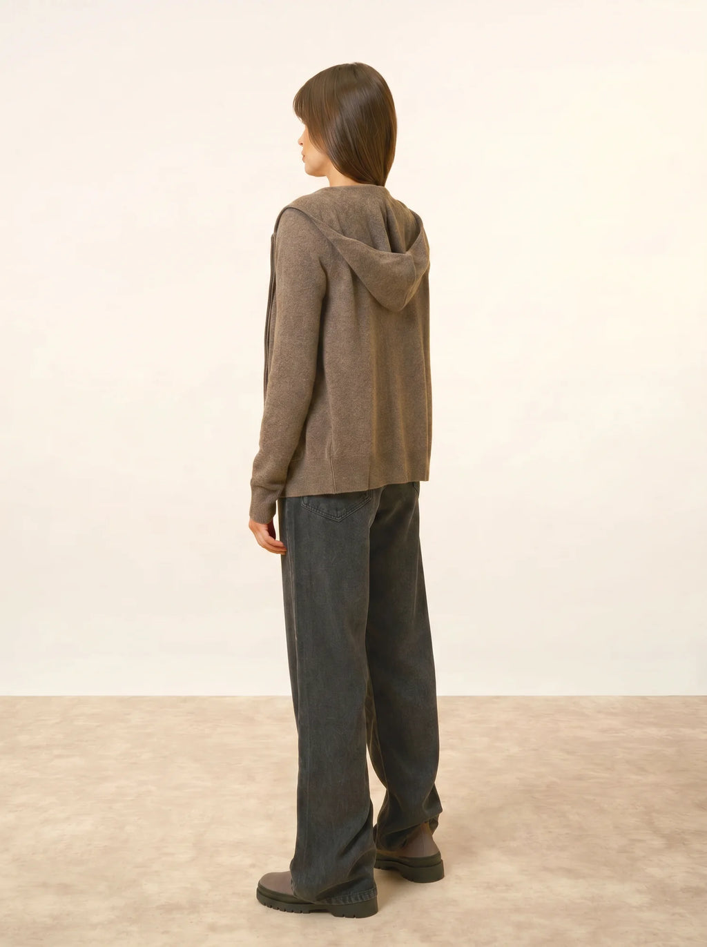 DEBBIE Gilet Zippé Capuche Taupe Chiné