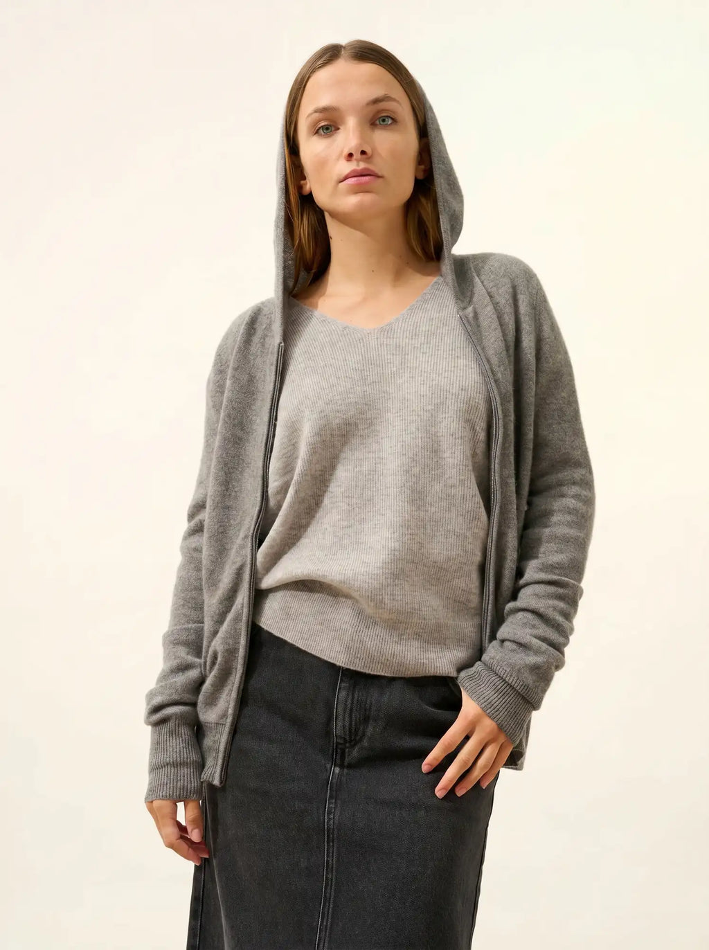DEBBIE Gilet Zippé Capuche Flanelle Chiné