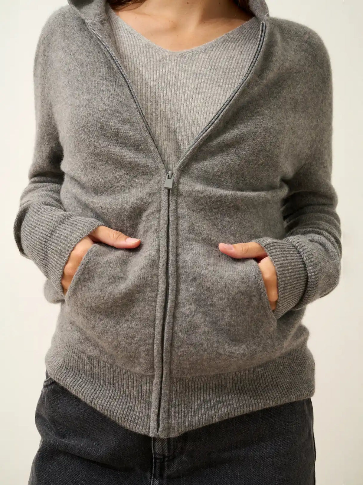 DEBBIE Gilet Zippé Capuche Flanelle Chiné