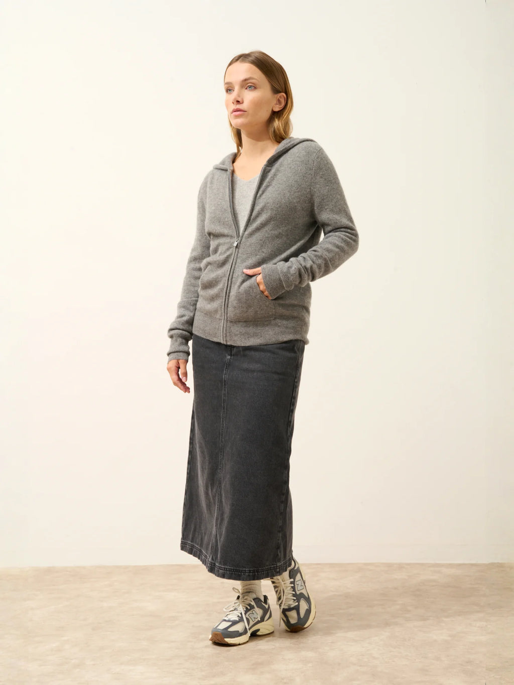 DEBBIE Gilet Zippé Capuche Flanelle Chiné