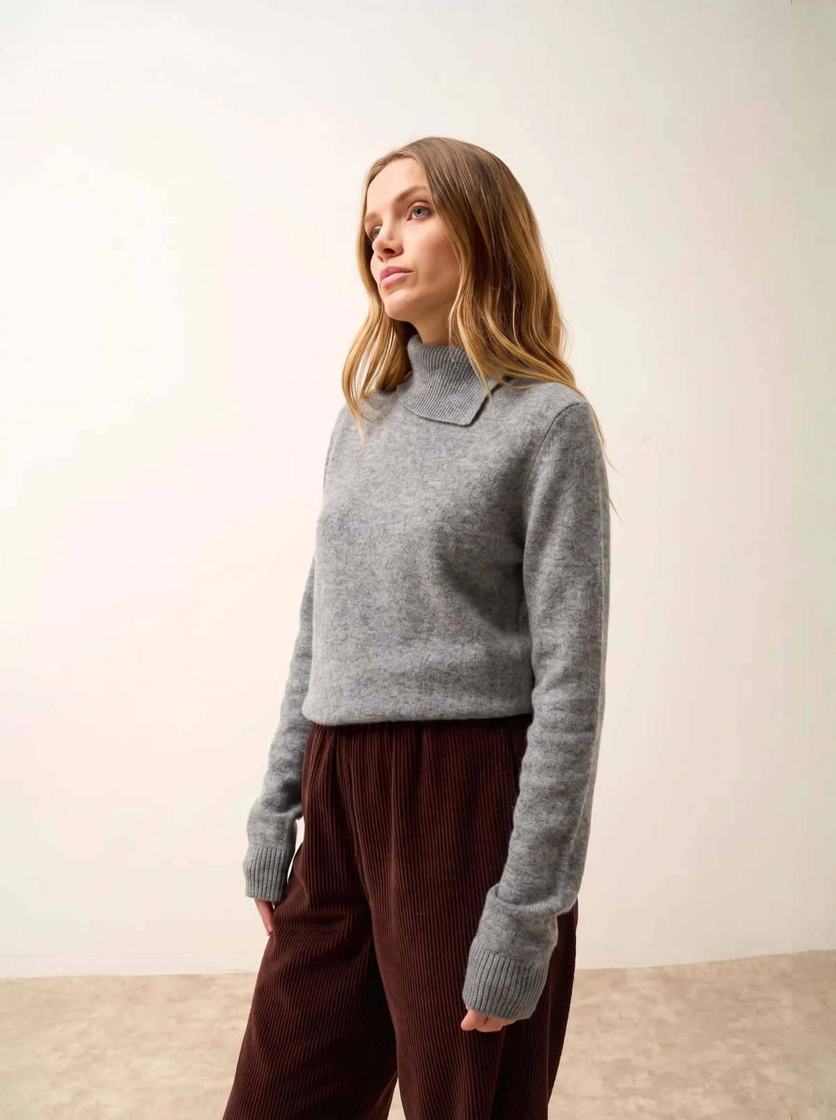 DUNDEE Pull Col Roulé Boutonné Nuage Chiné