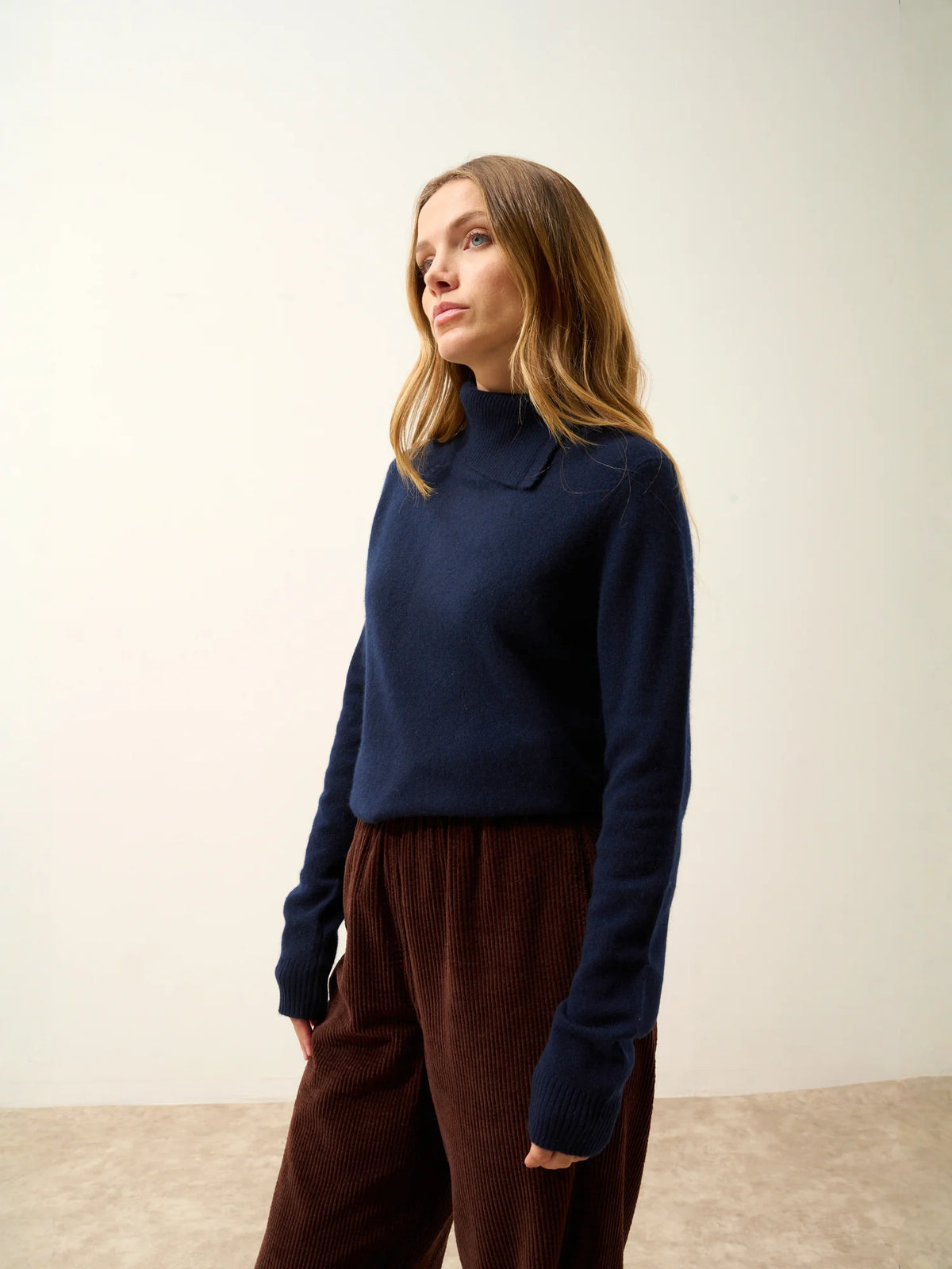 DUNDEE Pull Col Roulé Boutonné Bleu Marine