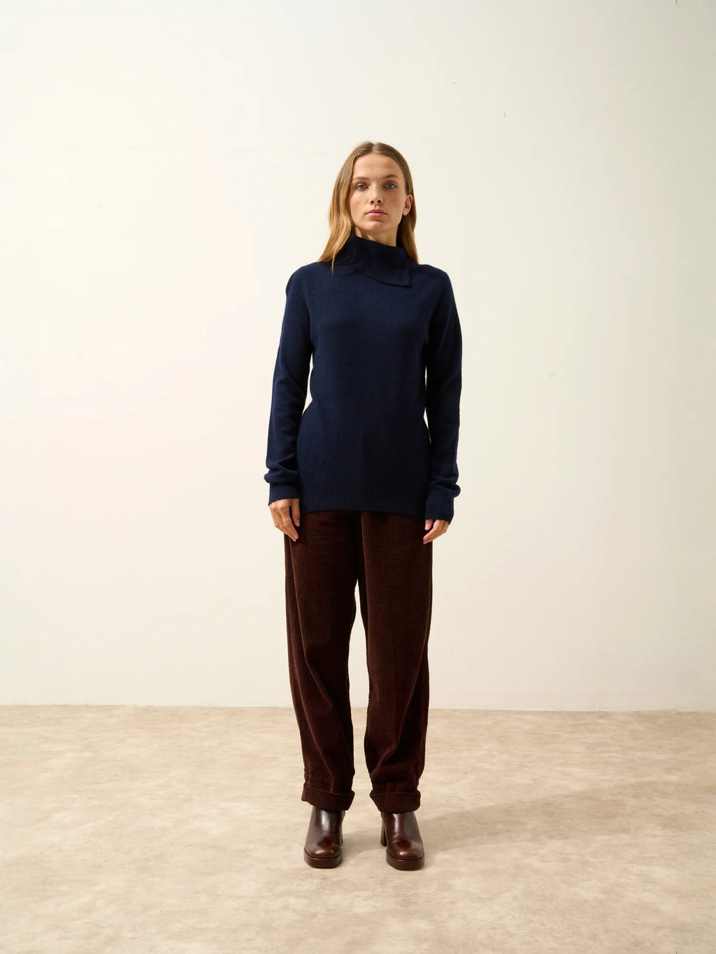 DUNDEE Pull Col Roulé Boutonné Bleu Marine