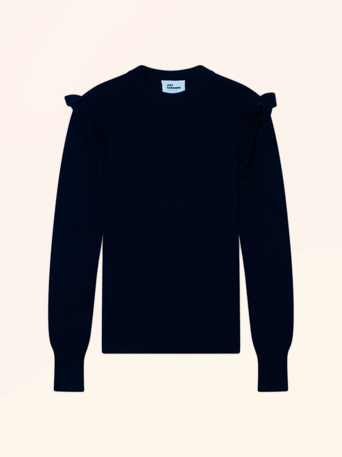 BOXBURN Pull Col Rond Volants Épaules Bleu Marine
