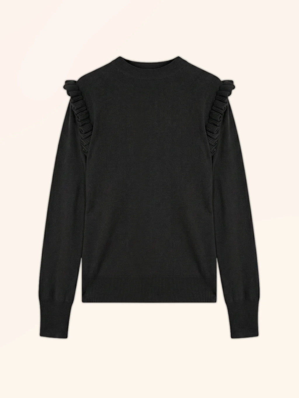 BOXBURN Pull Col Rond Volants Épaules Noir