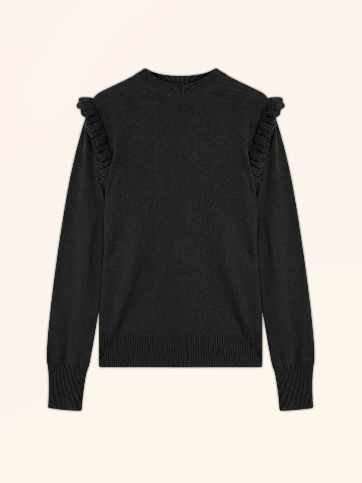 BOXBURN Pull Col Rond Volants Épaules Noir