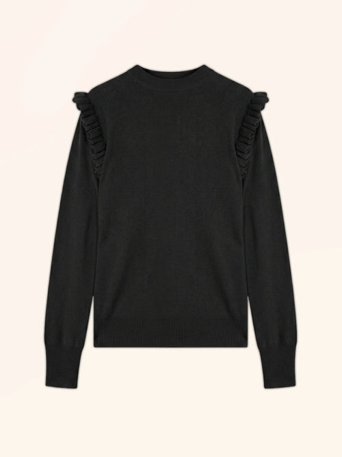 BOXBURN Pull Col Rond Volants Épaules Noir
