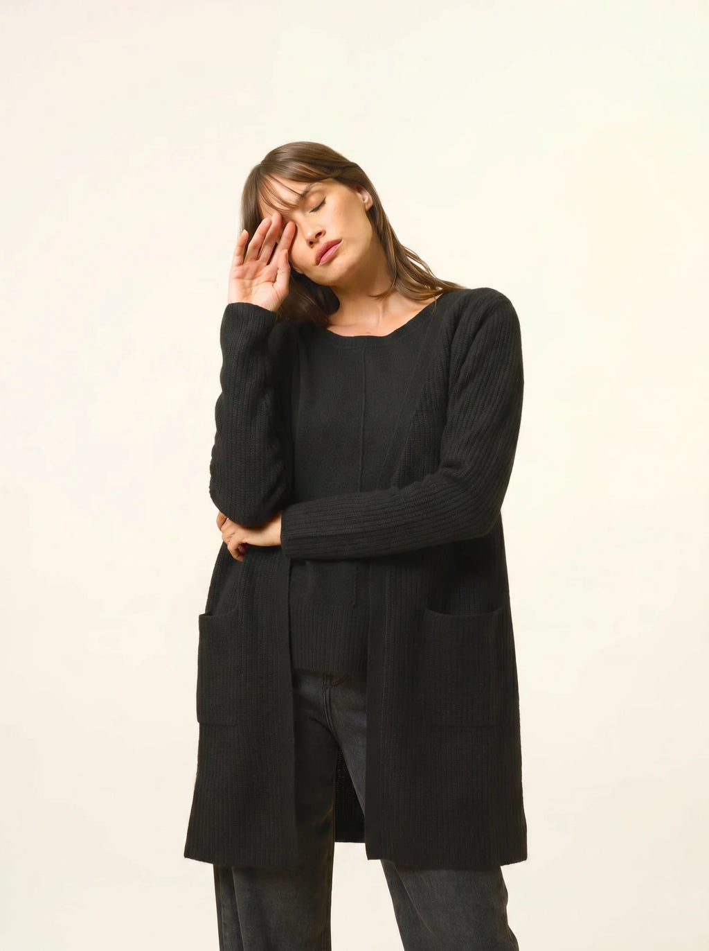 BRAEMAR Veste Longue Ouverte 4 Fils Noir