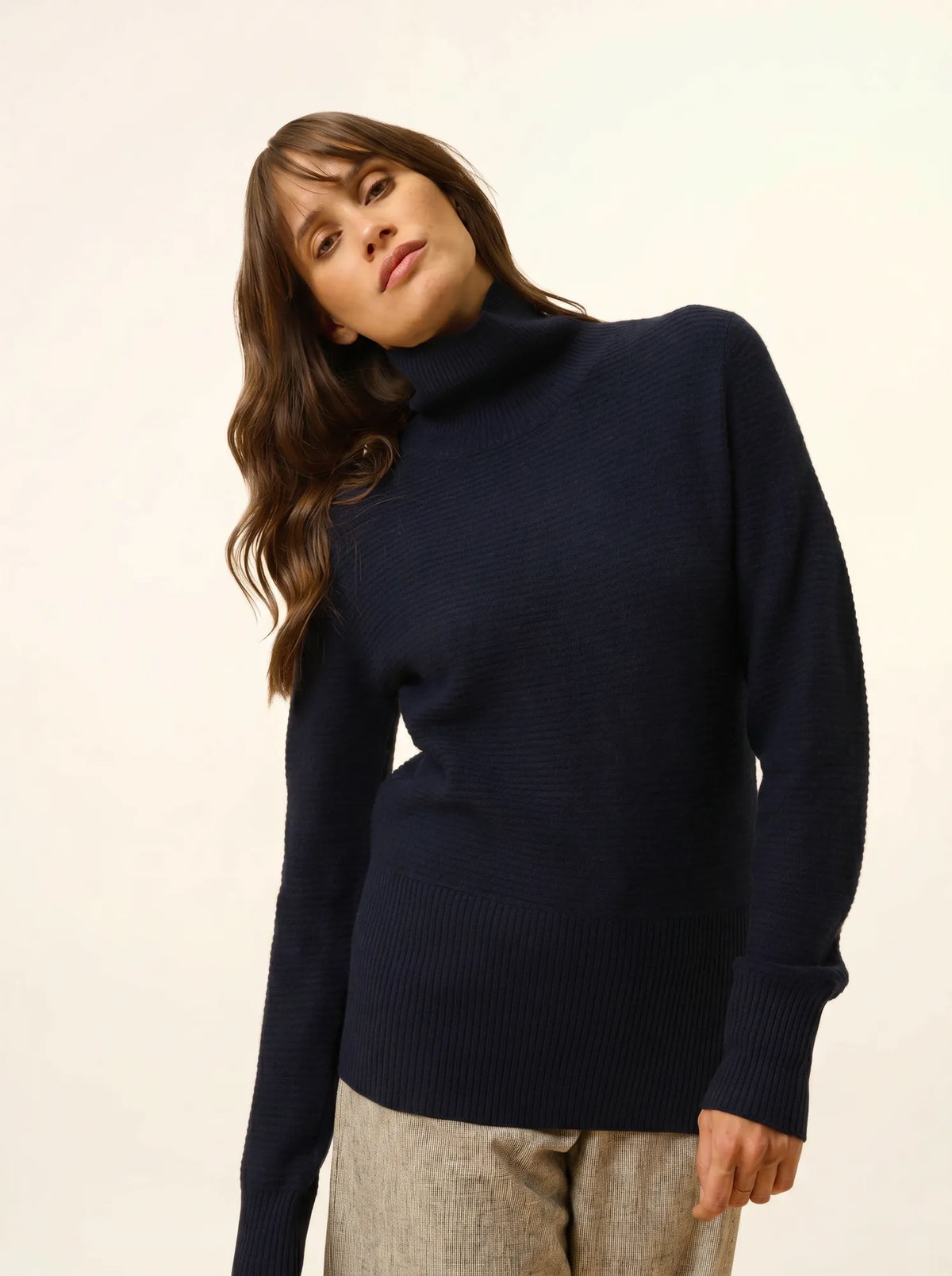 UDNY Pull Col Roulé Bleu Marine
