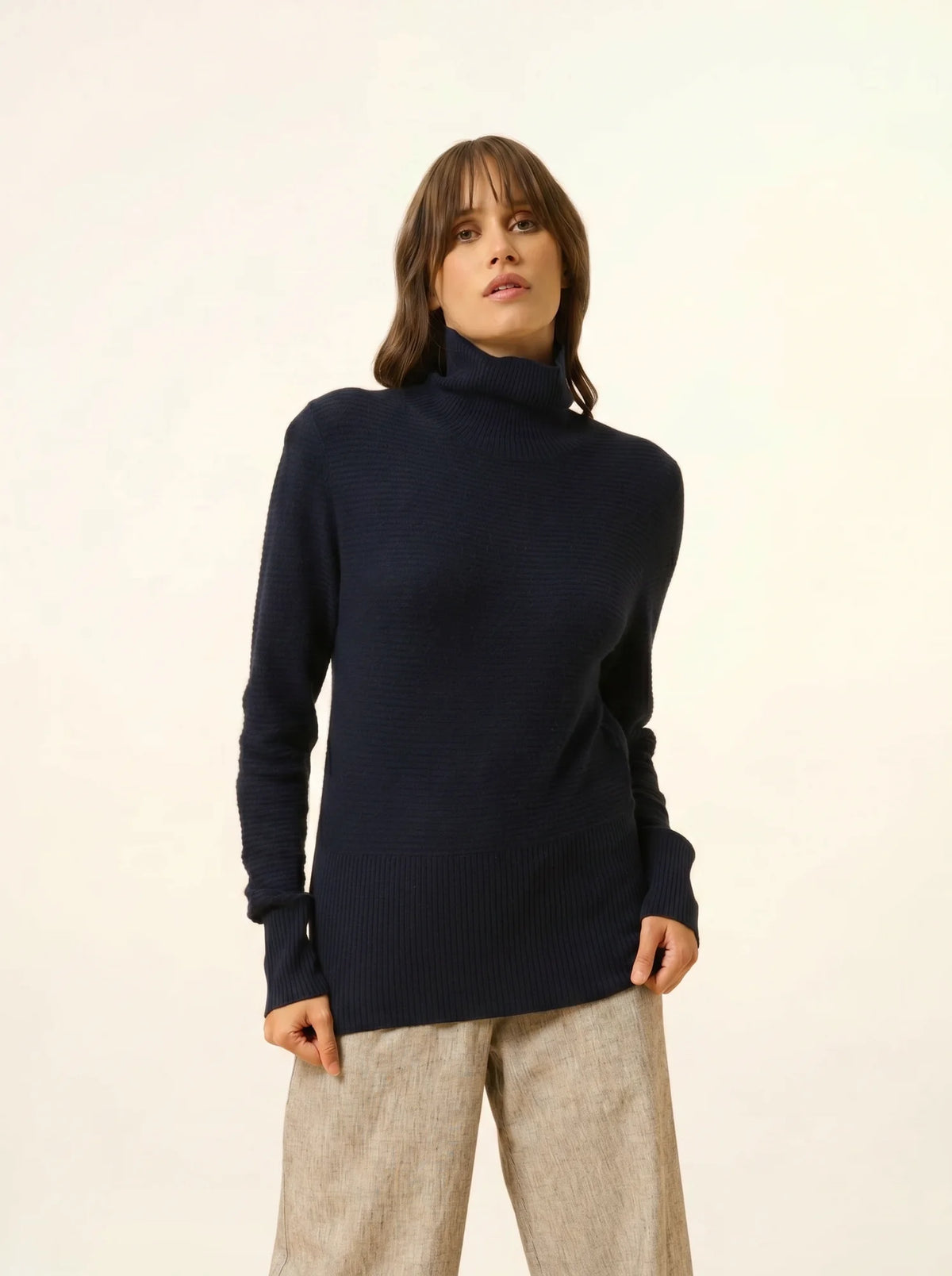 UDNY Pull Col Roulé Bleu Marine
