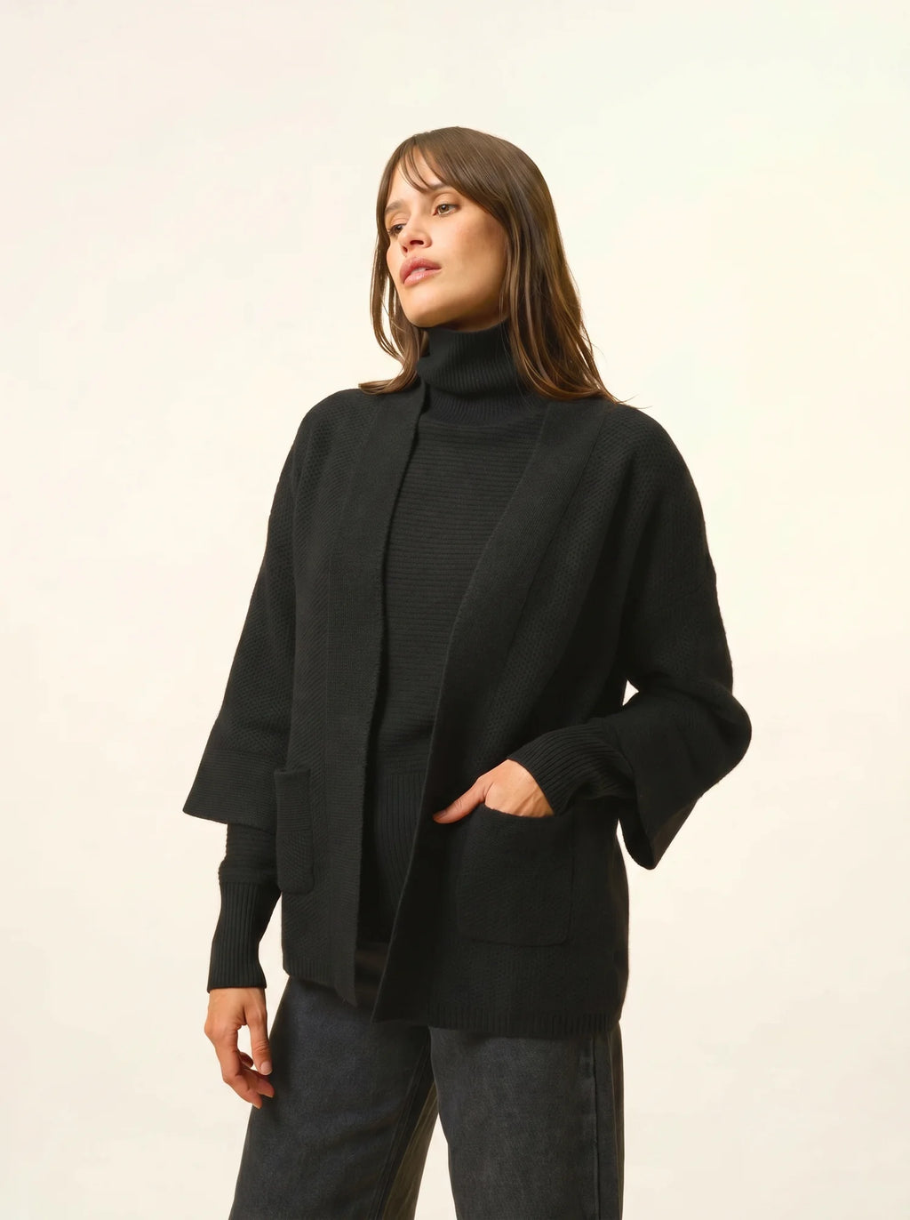ABOYNE Veste Kimono 4 Fils Noir