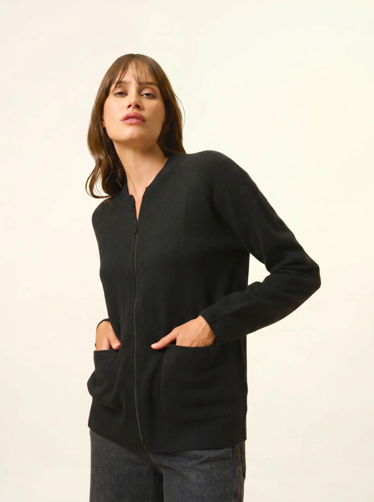 ERVIE Gilet Zippé Col Mao Noir
