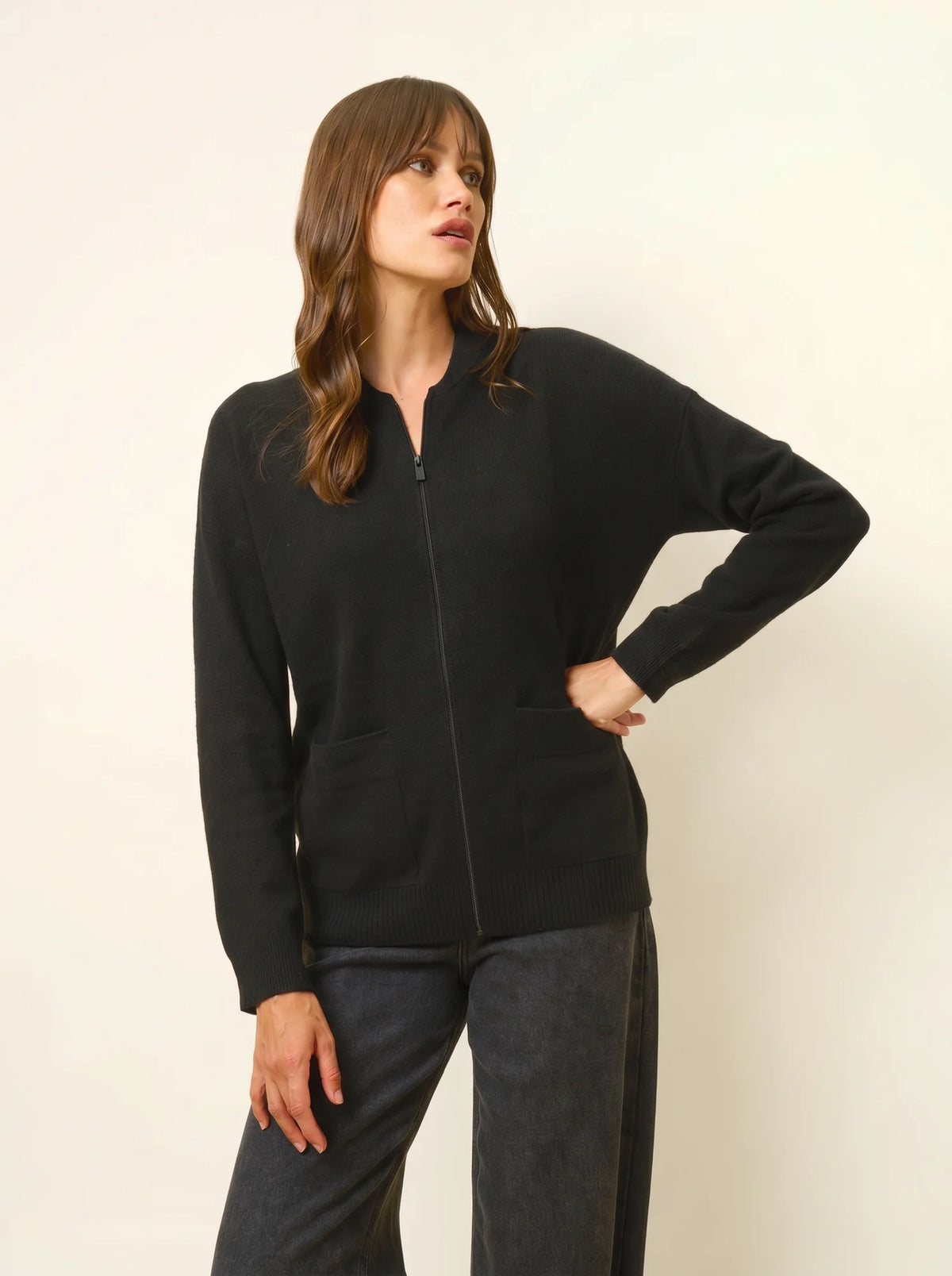 ERVIE Gilet Zippé Col Mao Noir