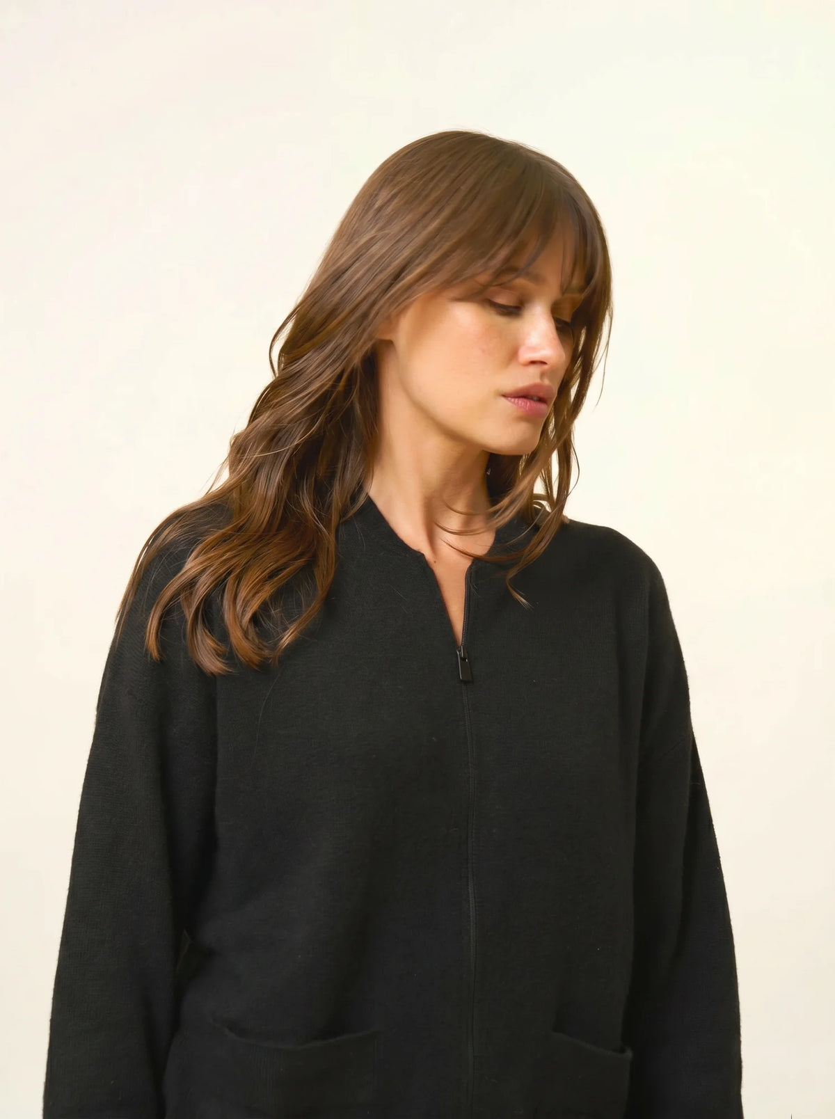 ERVIE Gilet Zippé Col Mao Noir