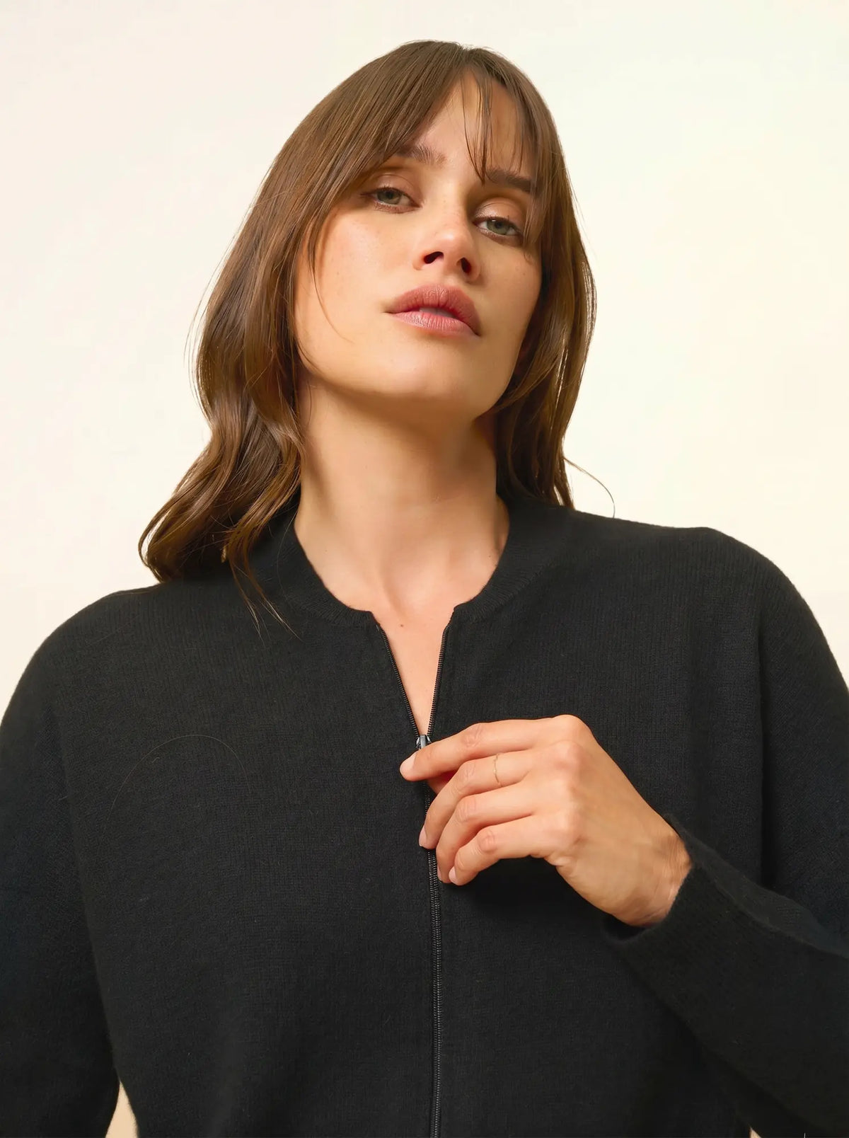 ERVIE Gilet Zippé Col Mao Noir