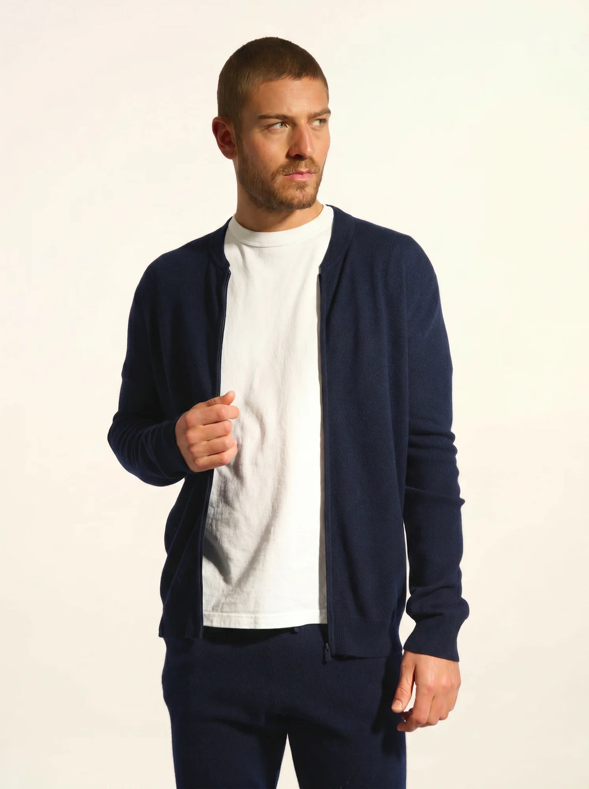 POLNOON Gilet Zippé Col Mao Bleu Marine