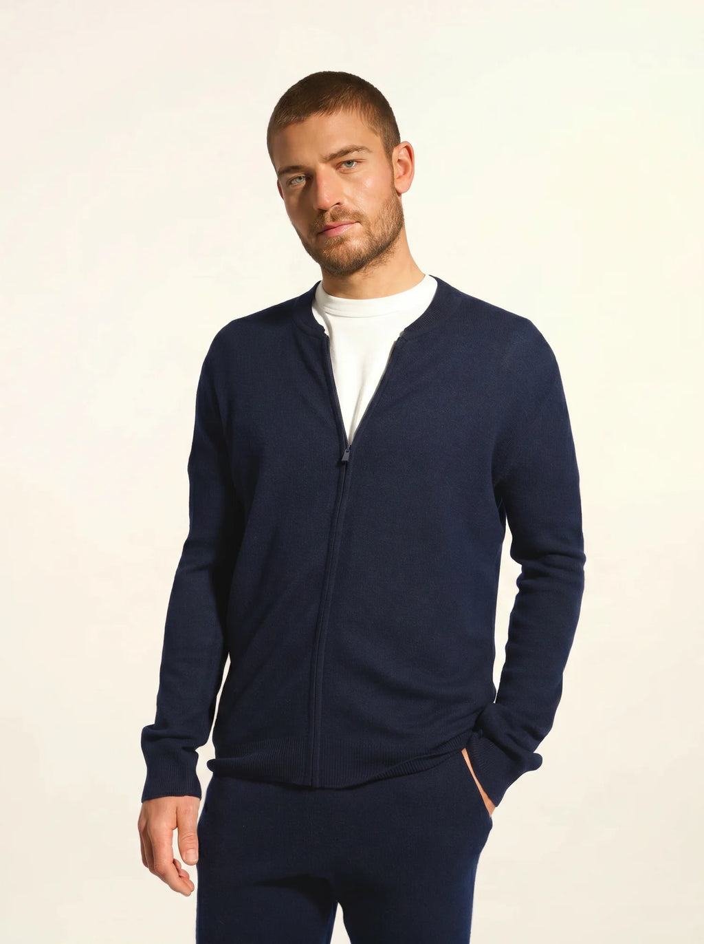 POLNOON Gilet Zippé Col Mao Bleu Marine