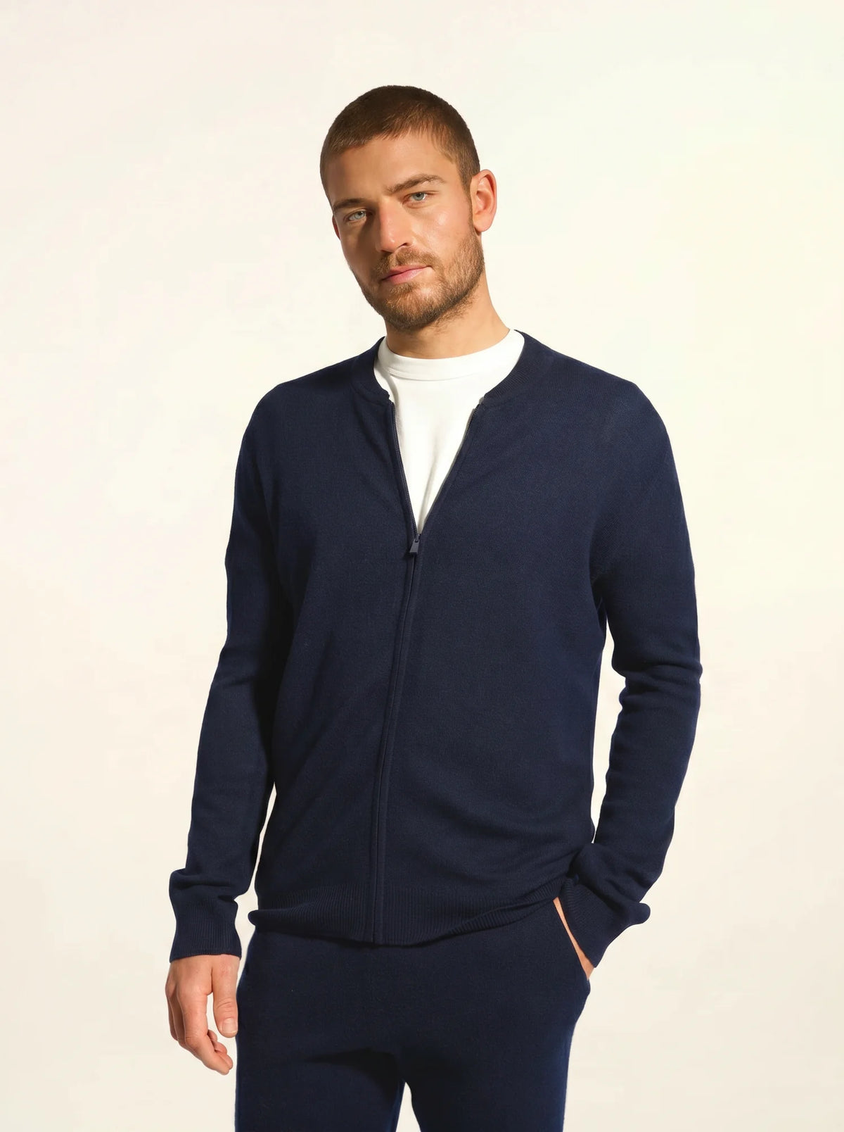 POLNOON Gilet Zippé Col Mao Bleu Marine