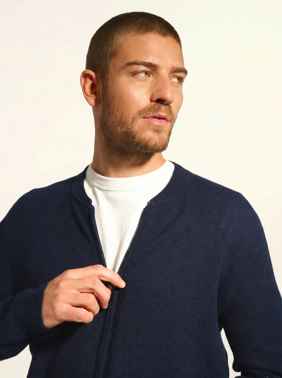 POLNOON Gilet Zippé Col Mao Bleu Marine