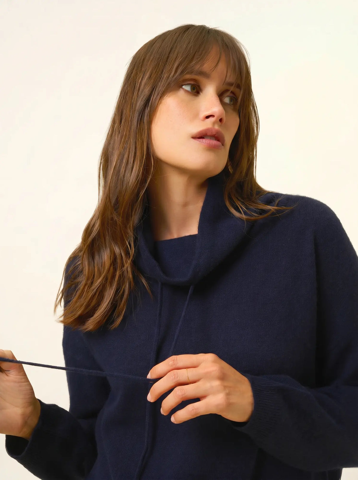 MELROSE Pull Col Montant Cordon Coulissant Fentes Côtés Bleu Marine