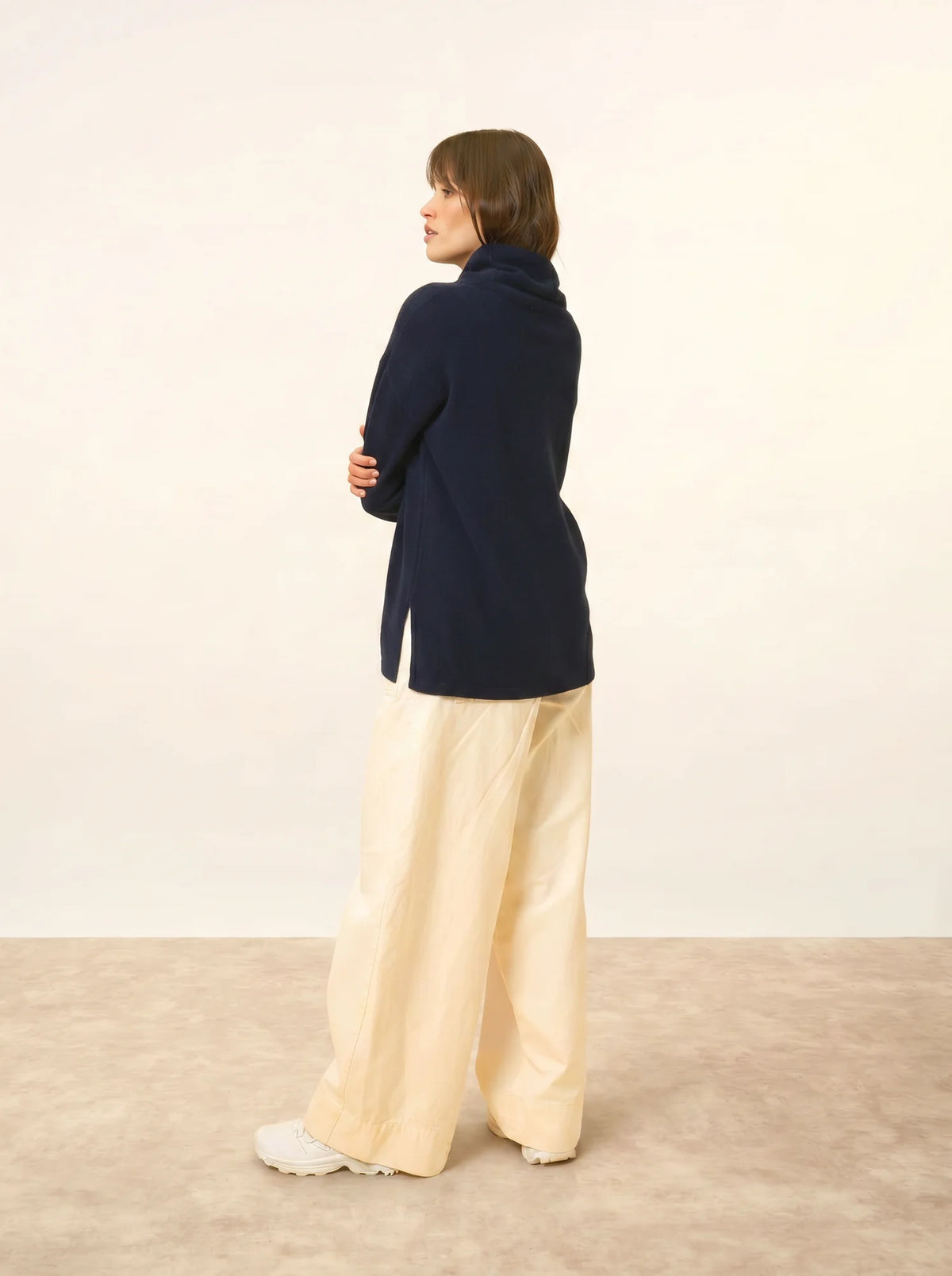 MELROSE Pull Col Montant Cordon Coulissant Fentes Côtés Bleu Marine