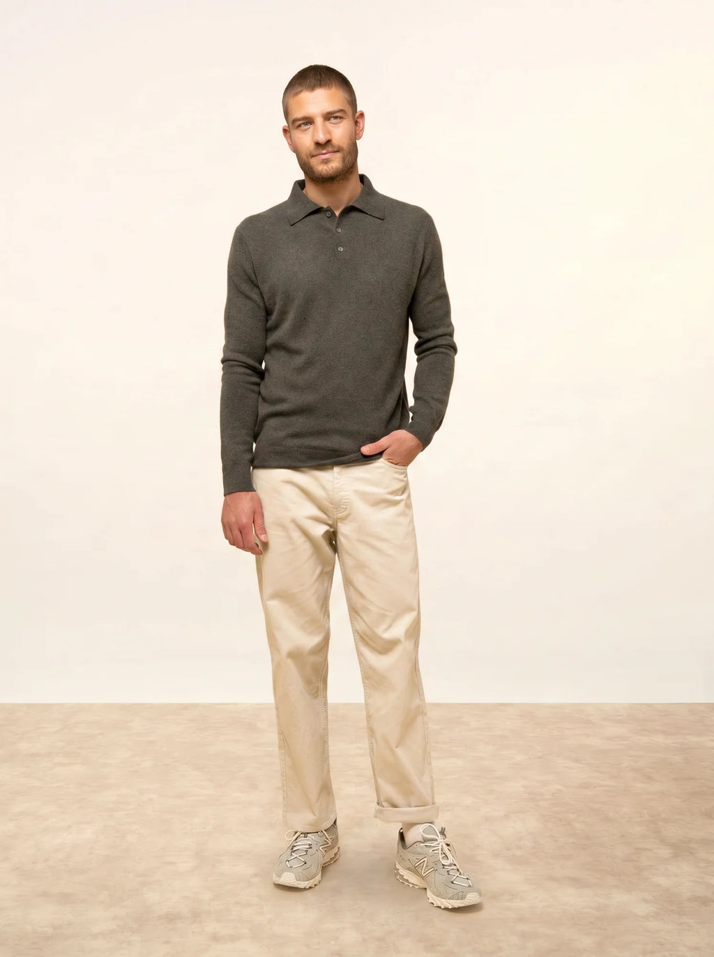 DOUGLAS Polo Manches Longues Kaki Chiné