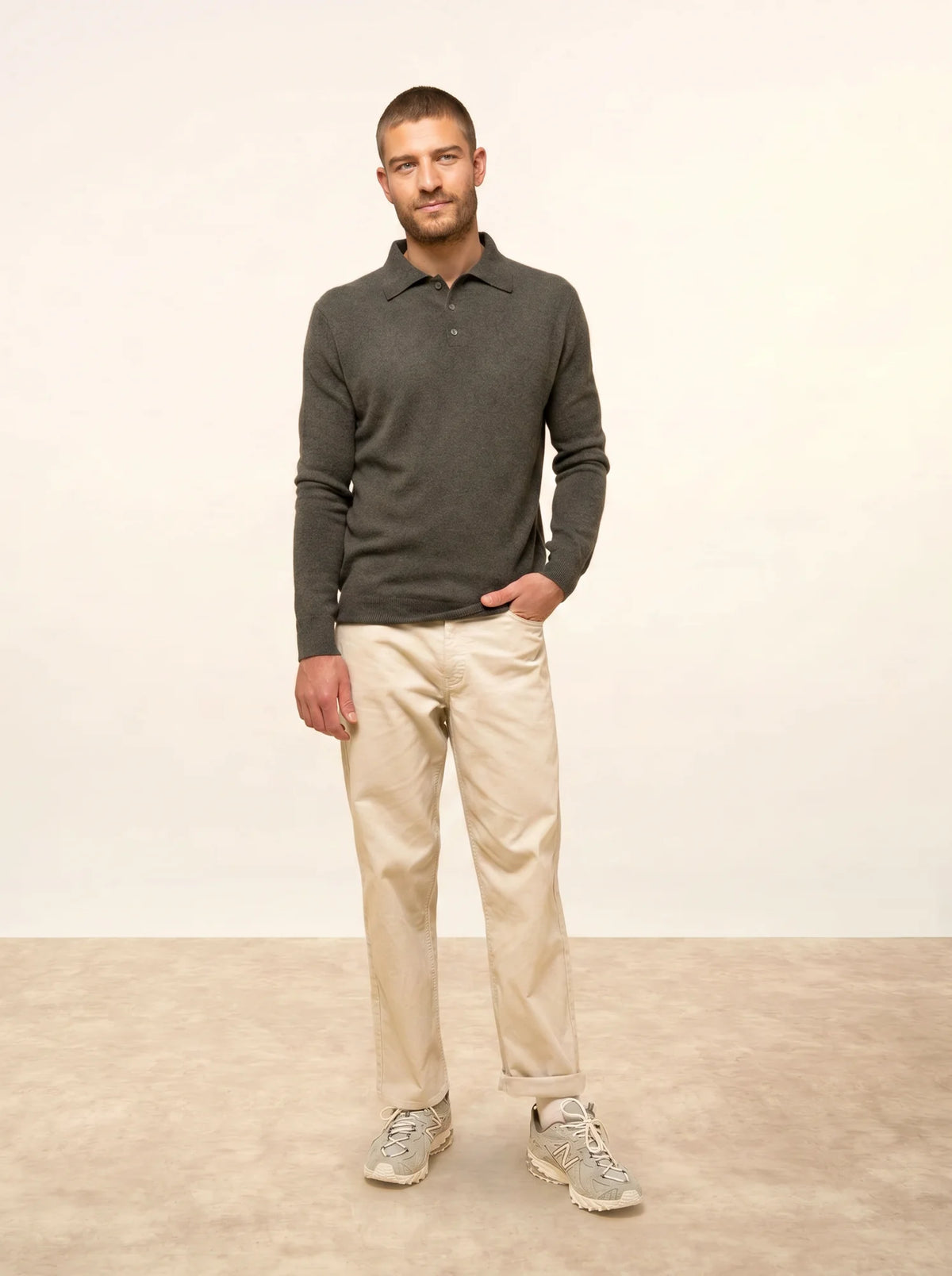 DOUGLAS Polo Manches Longues Kaki Chiné