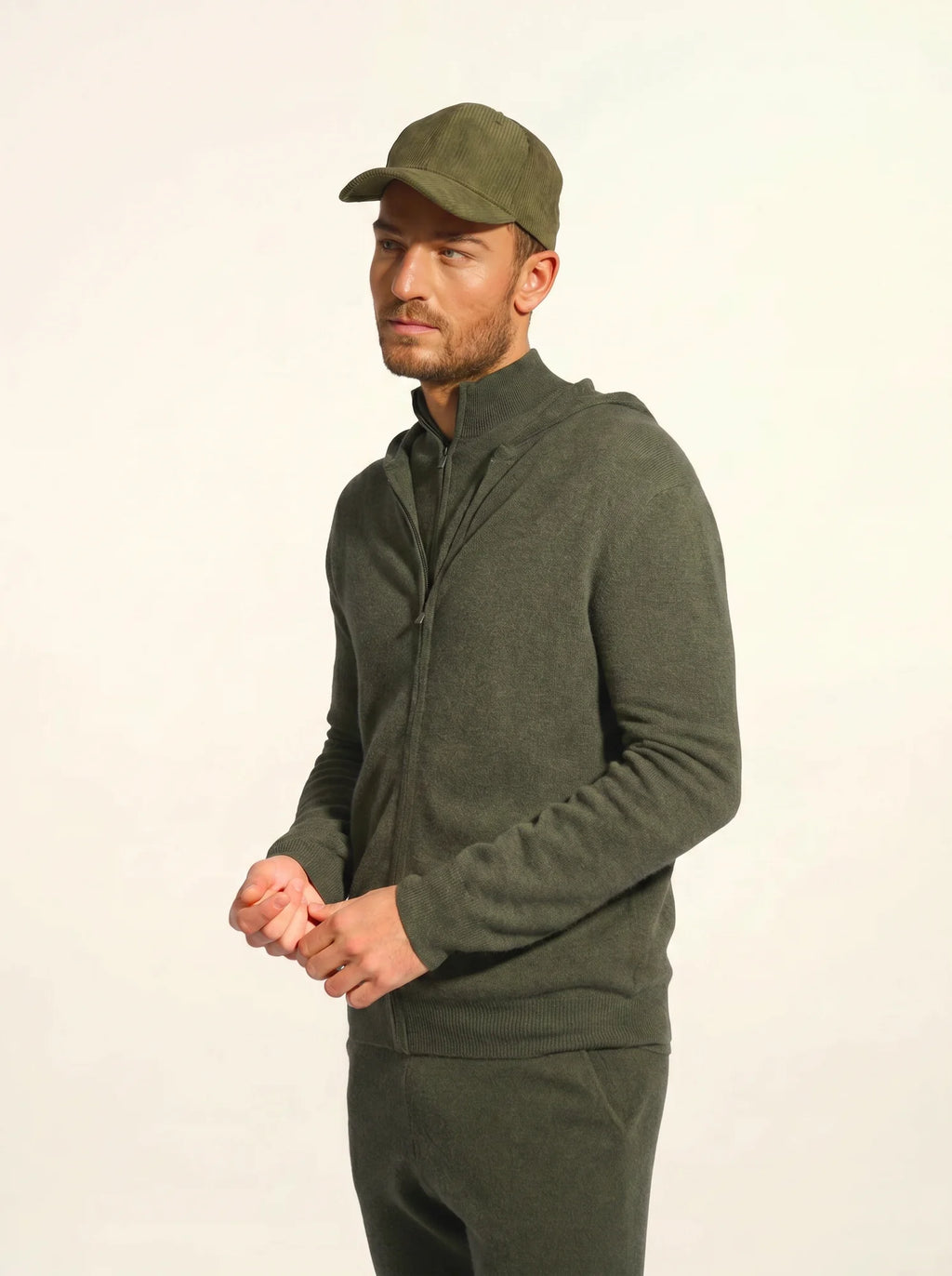 ELLIOT Gilet Zippé Capuche Kaki Chiné
