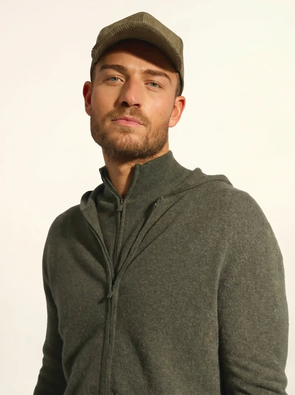 ELLIOT Gilet Zippé Capuche Kaki Chiné