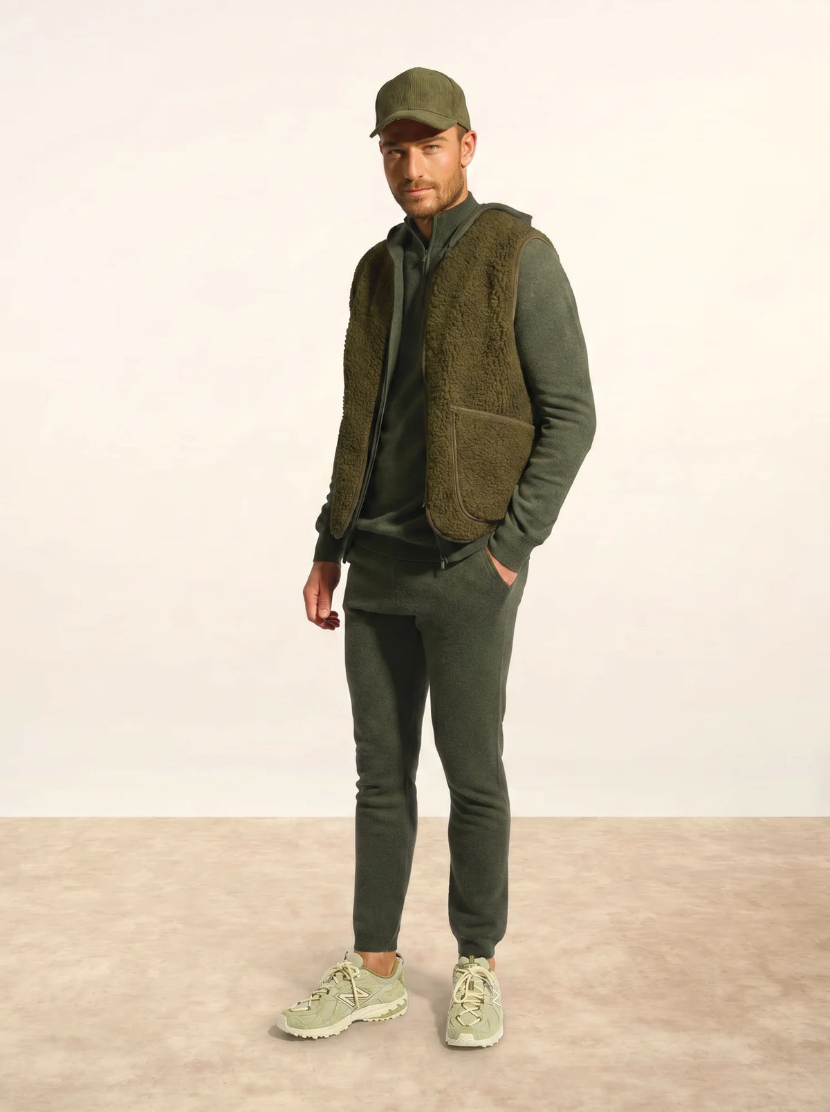 ELLIOT Gilet Zippé Capuche Kaki Chiné