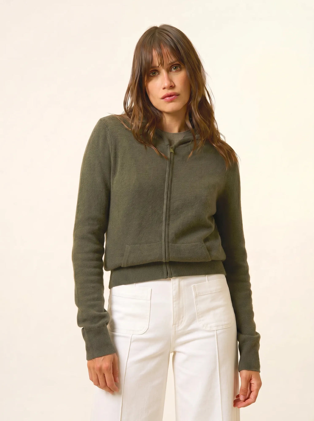 DEBBIE Gilet Zippé Capuche Kaki