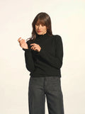 TRILA Sweater Mock Neck Ruffled Black