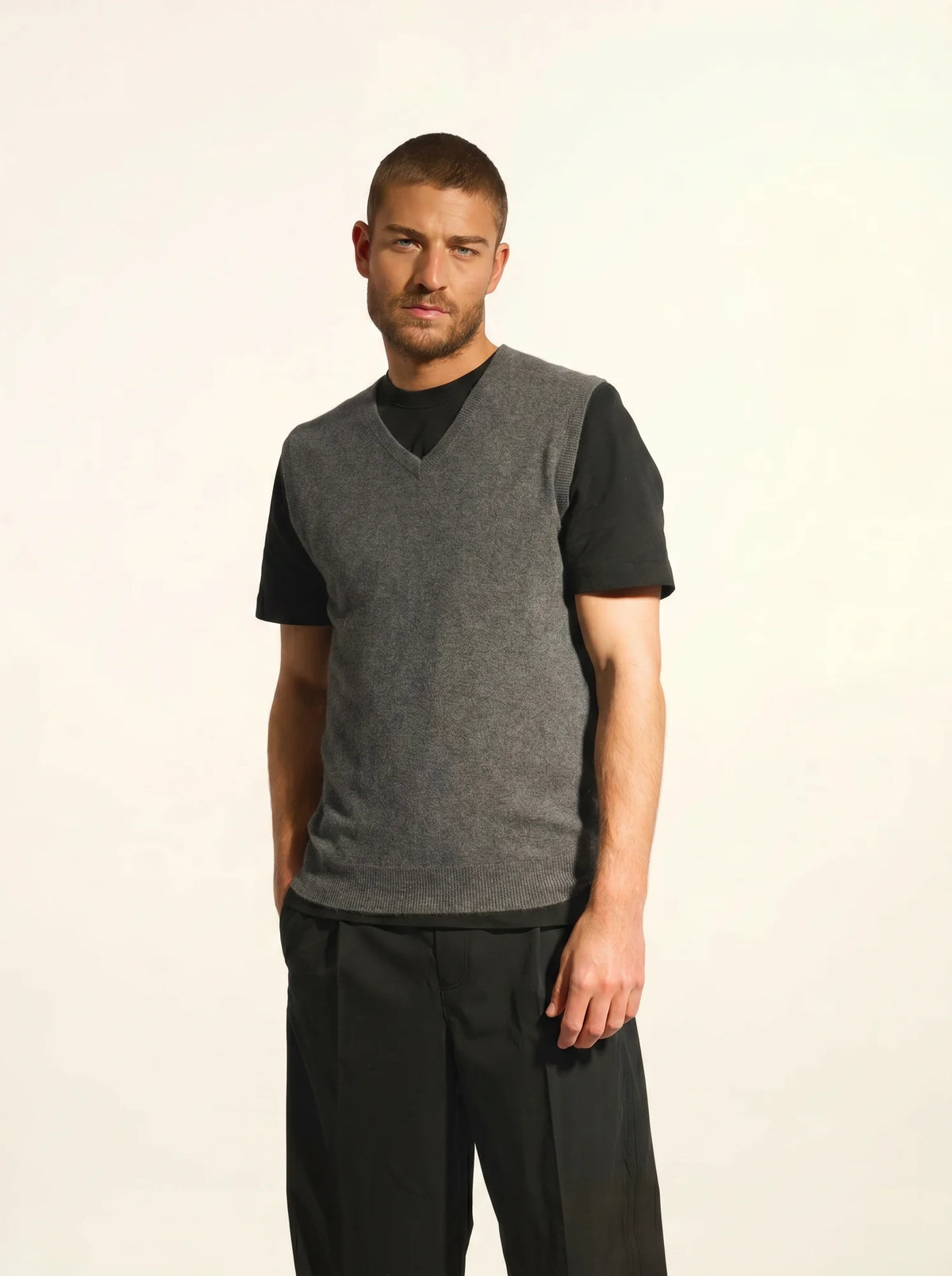 CORKI Débardeur Col V Anthracite Chiné