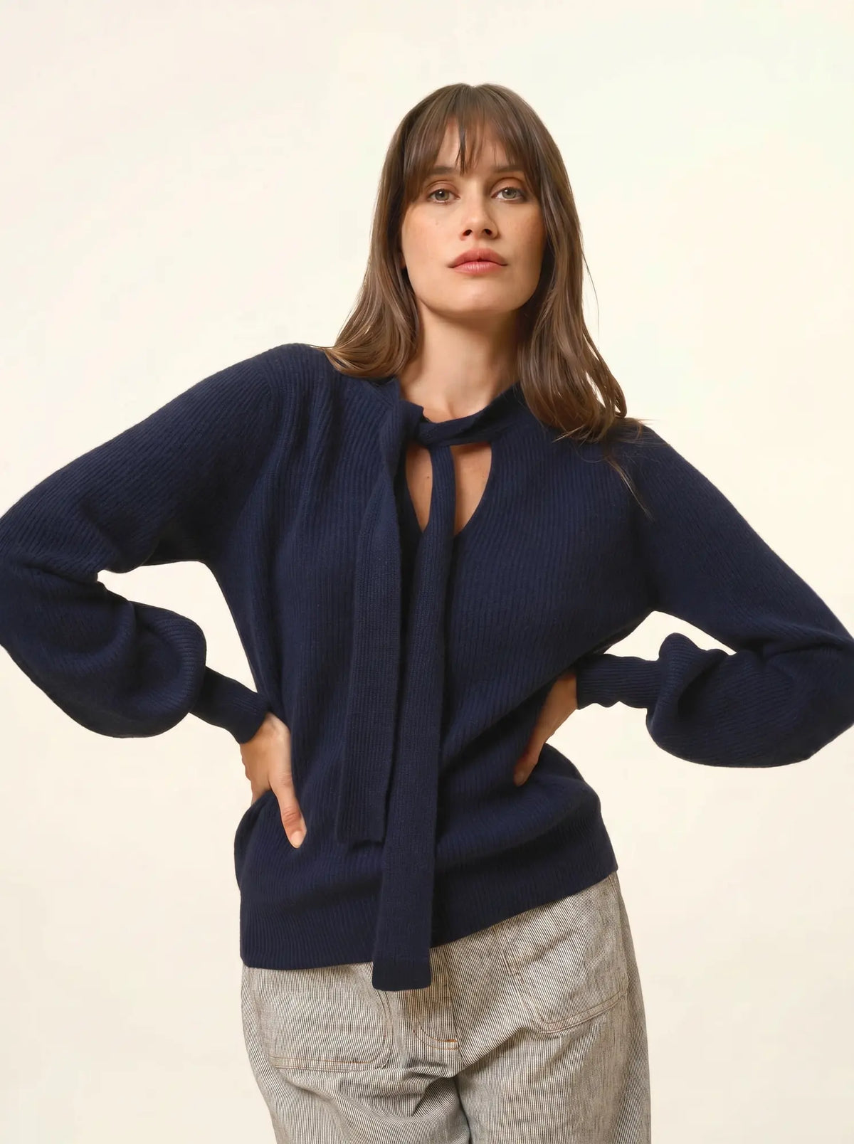 NOTY Pull Col Lavallière Bleu Marine