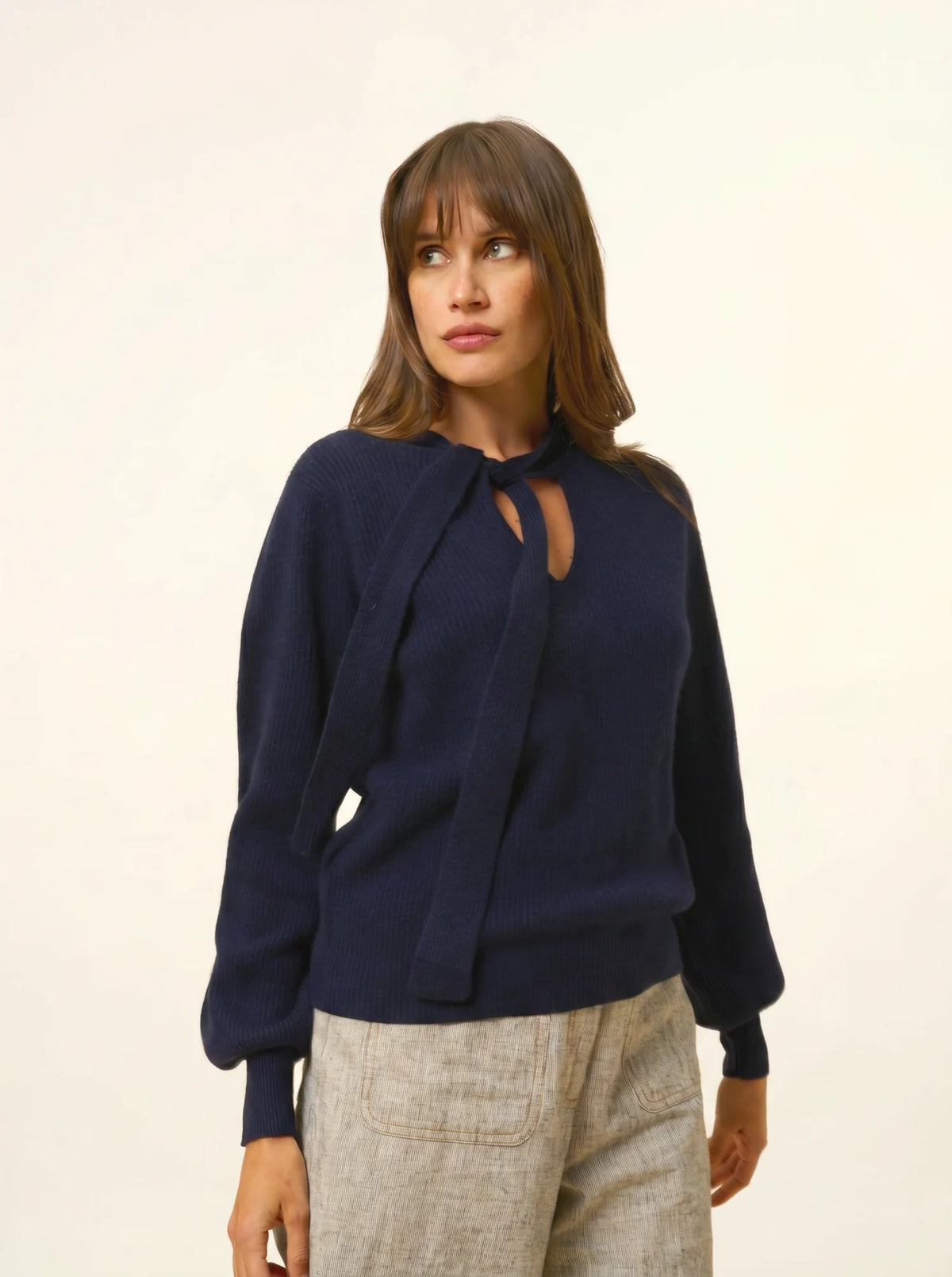 NOTY Pull Col Lavallière Bleu Marine
