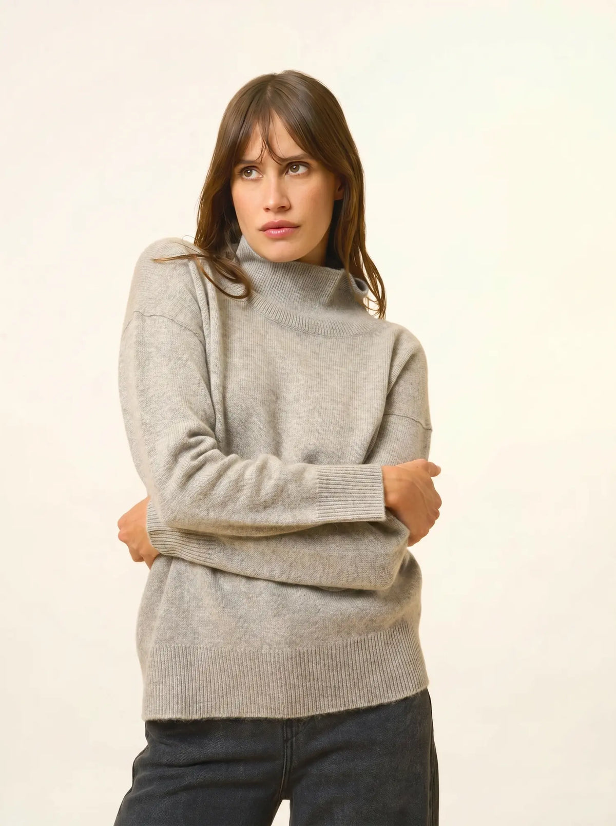 ROMY Sweater Mock Neck 4 Ply Heather Cloud