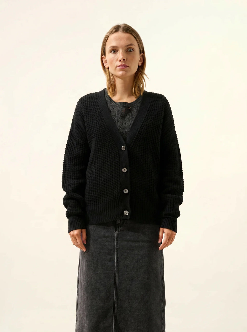 CLARA Cardigan Col V 6 Fils Noir