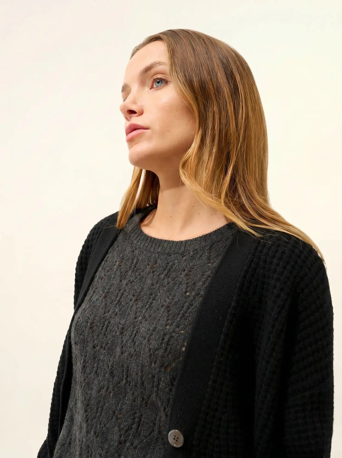 CLARA Cardigan Col V 6 Fils Noir