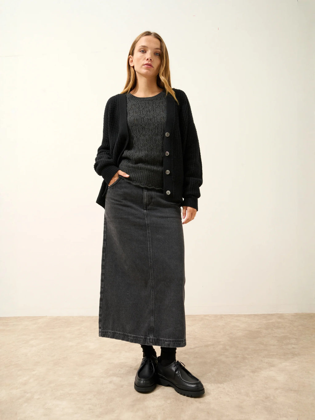 CLARA Cardigan Col V 6 Fils Noir