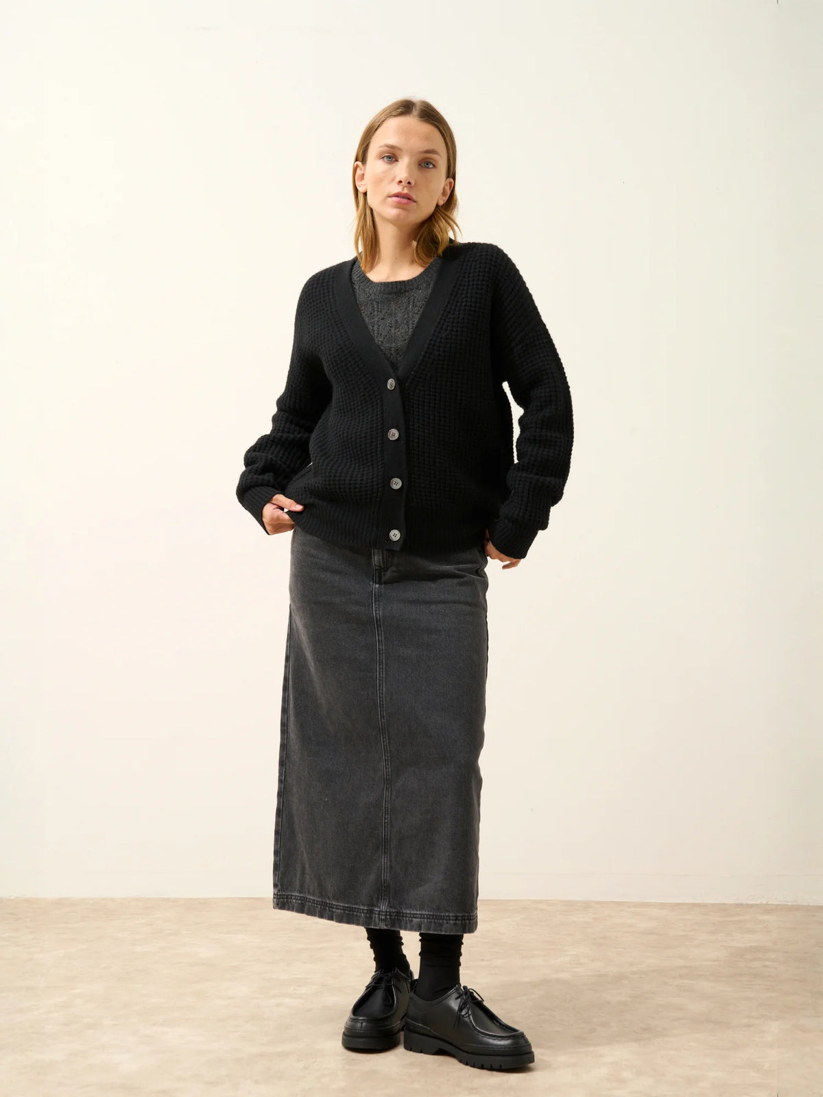 CLARA Cardigan Col V 6 Fils Noir